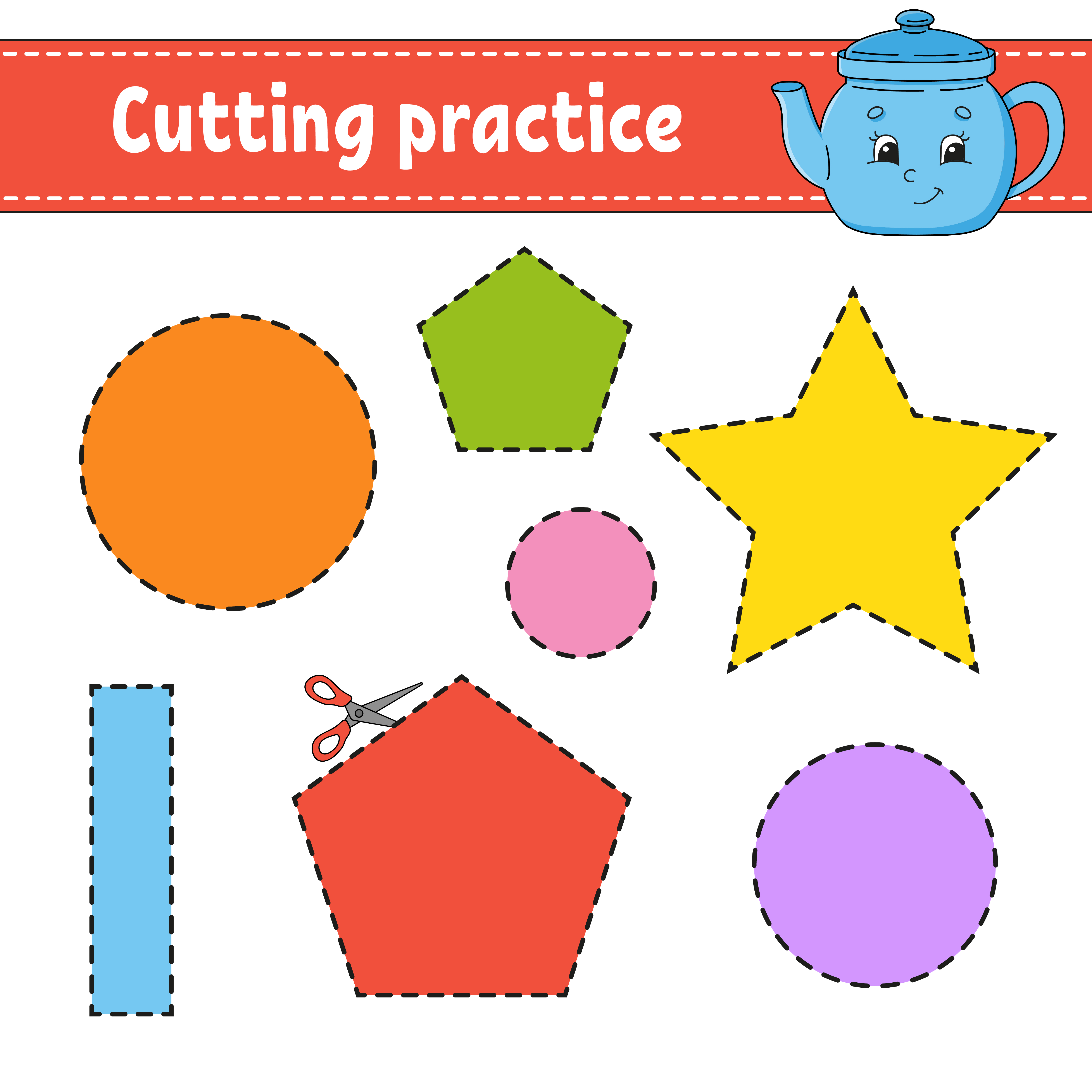 cutting practice for kids education developing worksheet activity page with pictures color game for children isolated vector illustration funny character cartoon style 3772726 vector art at vecteezy