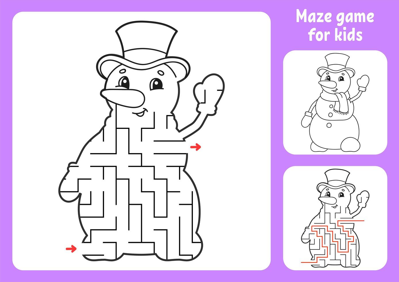 Abstract maze. Game for kids. Puzzle for children. Labyrinth conundrum. Christmas theme. Find the right path. Education worksheet. With answer. vector