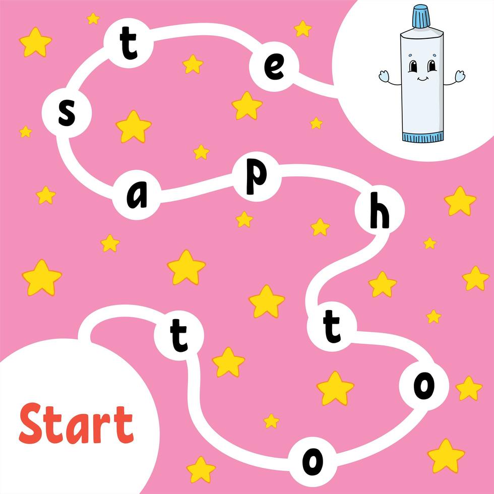 Toothpaste. Logic puzzle game. Learning words for kids. Find the hidden name. Education developing worksheet. Activity page for study English. Isolated vector illustration. Cartoon style.