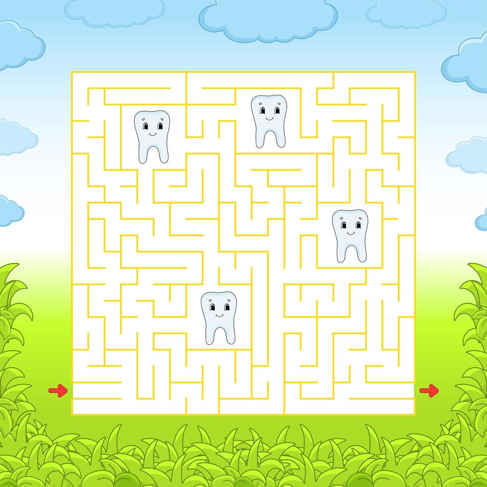 Square maze. Game for kids. Puzzle for children. Labyrinth conundrum. Color vector illustration. Find the right path. Isolated vector illustration. Cartoon character.