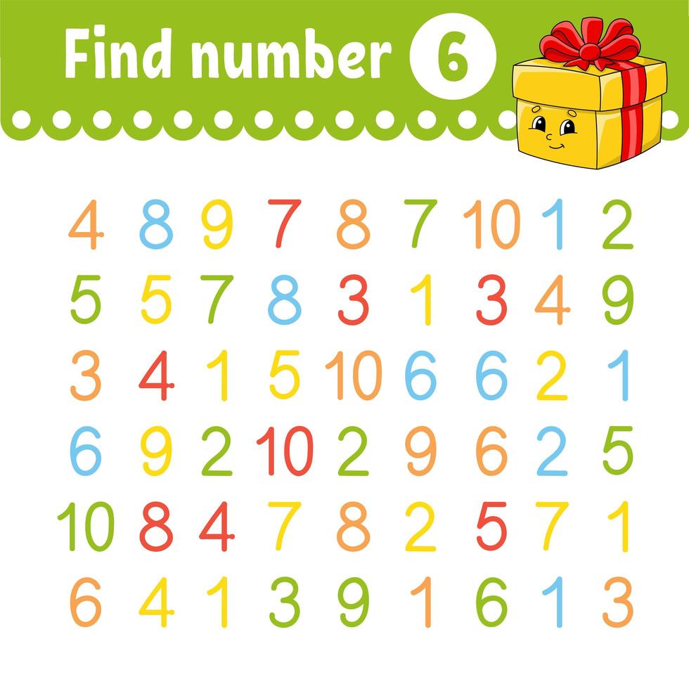 Find number. Education developing worksheet. Activity page with pictures. Game for children. Color isolated vector illustration. Funny character. Cartoon style.