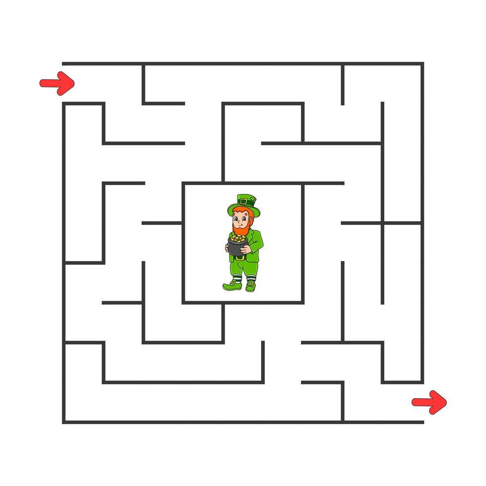 Square maze. Game for kids. Puzzle for children. Cartoon character. Labyrinth conundrum. Color vector illustration. Find the right path. The development of logical and spatial thinking.