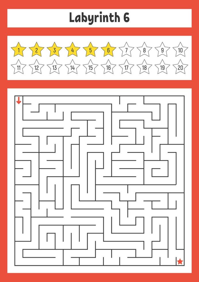 Square maze. Game for kids. Puzzle for children. Labyrinth conundrum. Color vector illustration. Find the right path. The development of logical and spatial thinking.