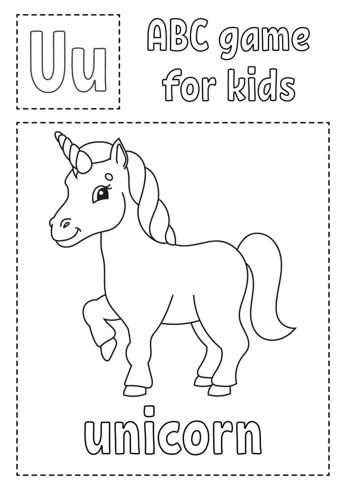 Letter U is for unicorn. ABC game for kids. Alphabet coloring page. Cartoon  character. Word and letter. Vector illustration. 3772849 Vector Art at  Vecteezy