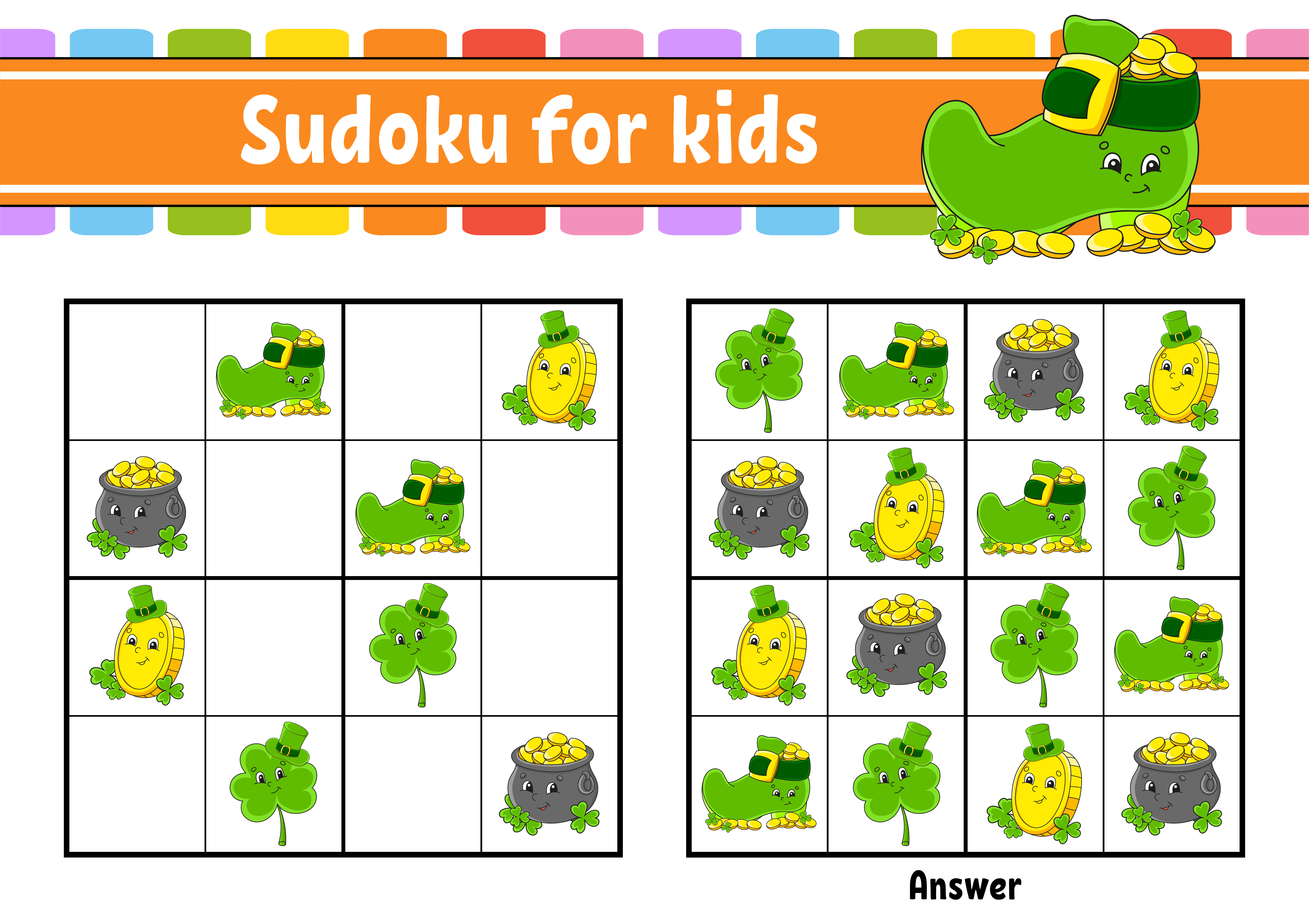 Sudoku For Kids Education Developing Worksheet Cartoon Character Color Activity Page Puzzle Game For Children Logical Thinking Training Isolated Vector Illustration St Patrick S Day Vector Art At Vecteezy