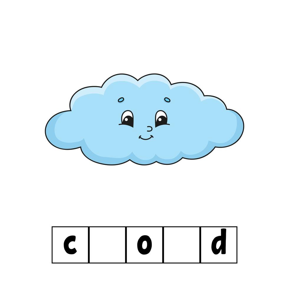 Words puzzle, cloud. Education developing worksheet. Learning game for kids. Color activity page. Puzzle for children. Riddle for preschool. Simple flat isolated vector illustration.