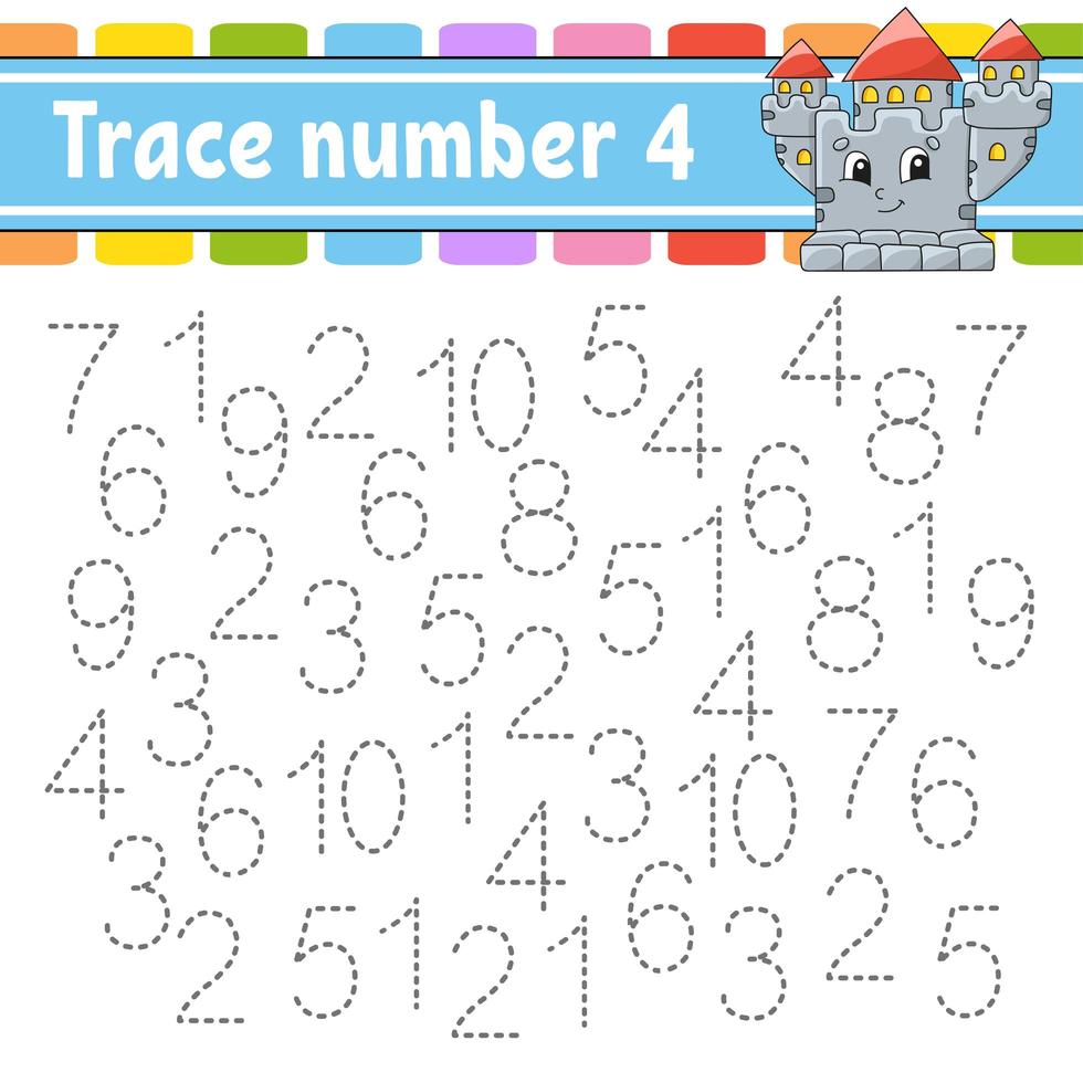 Trace number 4. Handwriting practice. Learning numbers for kids ...