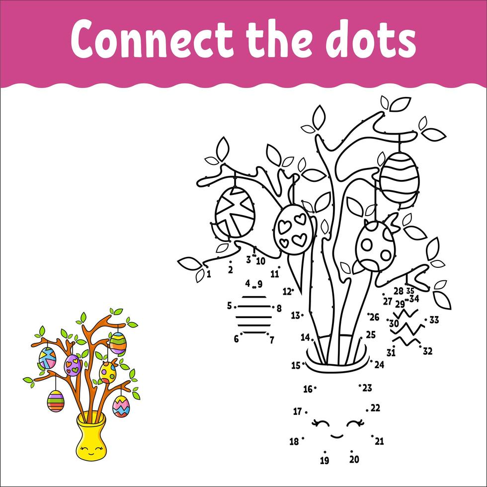Dot to dot game. Draw a line. For kids. Activity worksheet. Coloring book. With answer. Cartoon character. vector