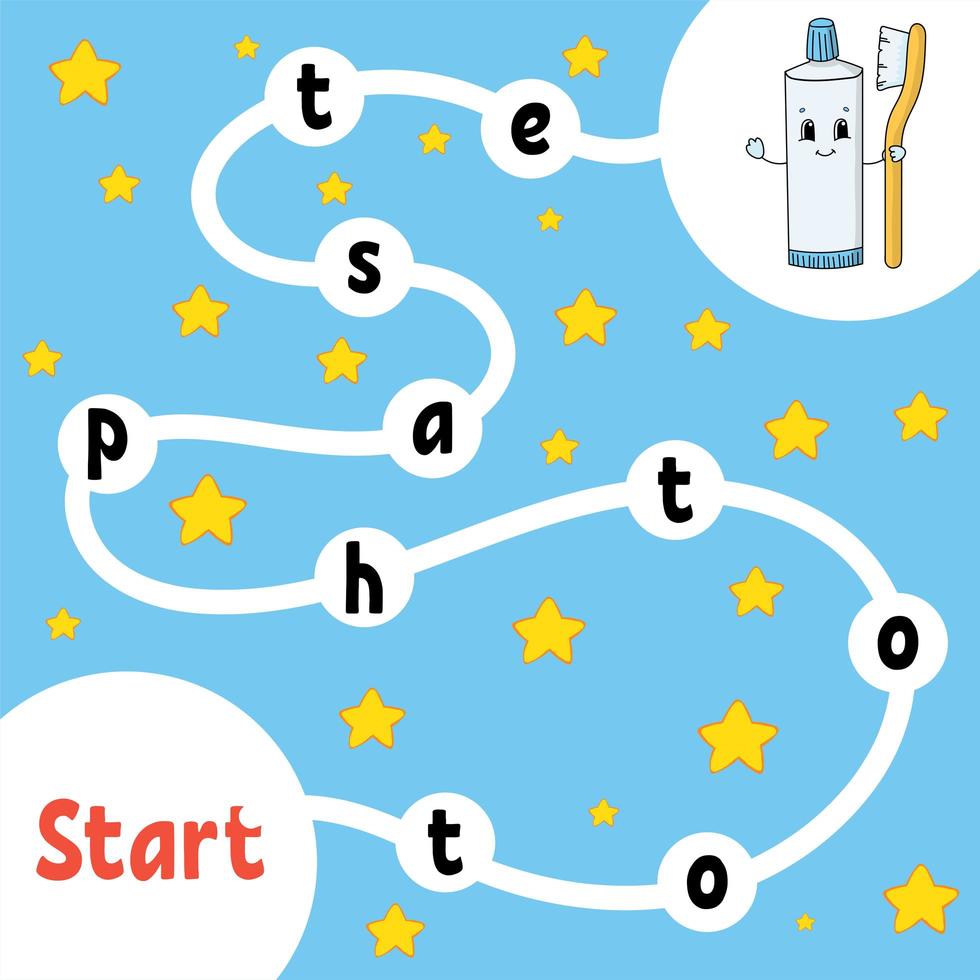 Toothpaste. Logic puzzle game. Learning words for kids. Find the hidden name. Education developing worksheet. Activity page for study English. Isolated vector illustration. Cartoon style.