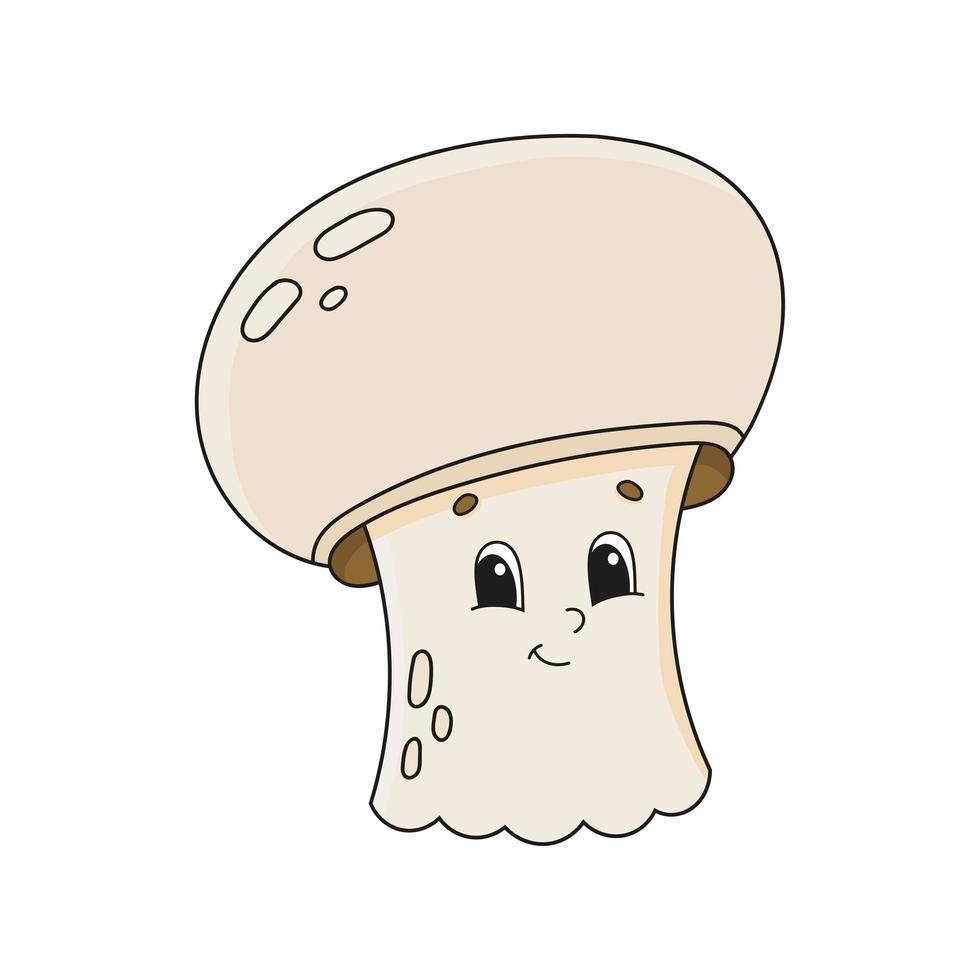 Mushroom champignon. Cute character. Colorful vector illustration. Cartoon style. Isolated on white background. Design element. Template for your design, books, stickers, cards, posters, clothes.