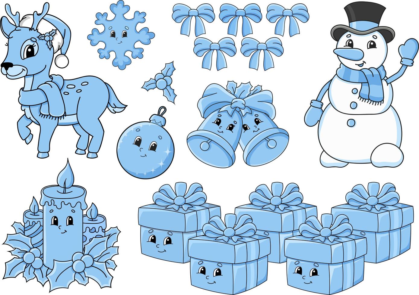 conjunto de pegatinas con lindos personajes de dibujos animados. tema de navidad. dibujado a mano. paquete conjunto de pegatinas con lindos personajes de dibujos animados. tema de navidad. dibujado a mano. paquete