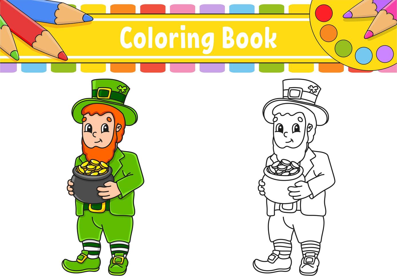 Coloring book for kids. St. Patrick's day. Cartoon character. Vector illustration. Black contour silhouette. Isolated on white background.