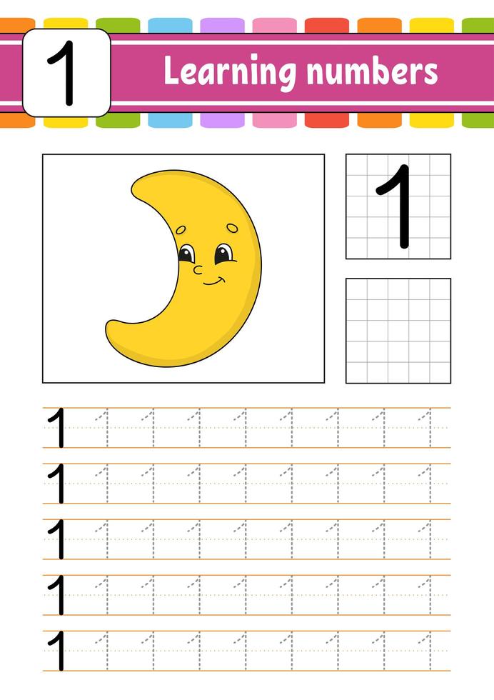 Trace and write. Handwriting practice. Learning numbers for kids. Education developing worksheet. Activity page. Game for toddlers and preschoolers. Isolated vector illustration in cute cartoon style.