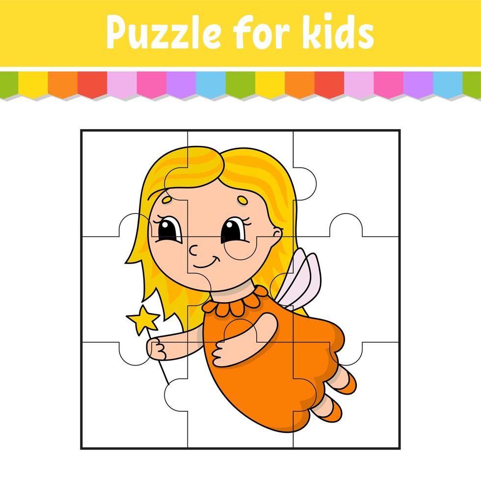 Puzzle game for kids. Jigsaw pieces. Color worksheet. Activity page