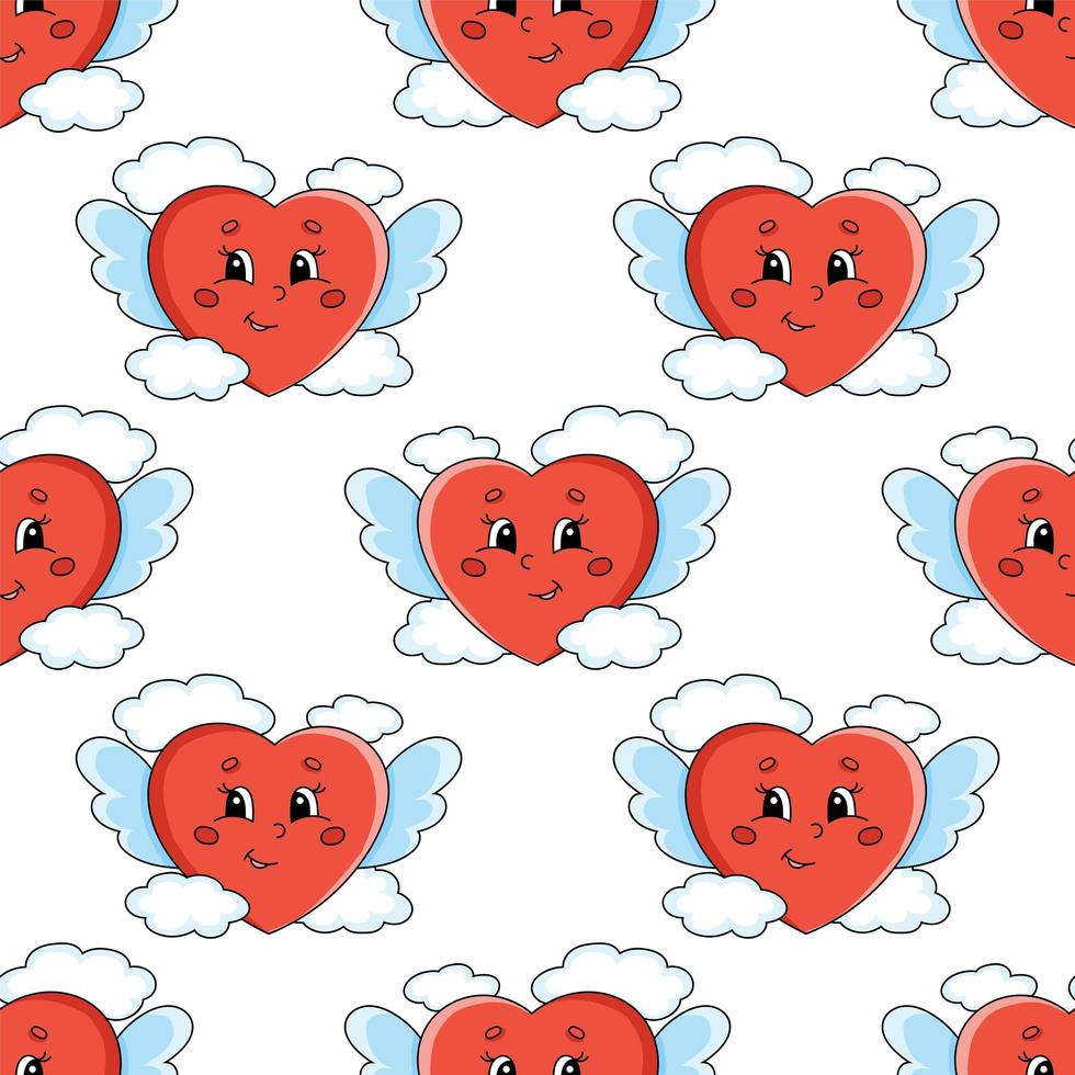 Colored cartoon seamless pattern. Cartoon style. Valentine's Day. Hand drawn. Vector illustration isolated on white background.