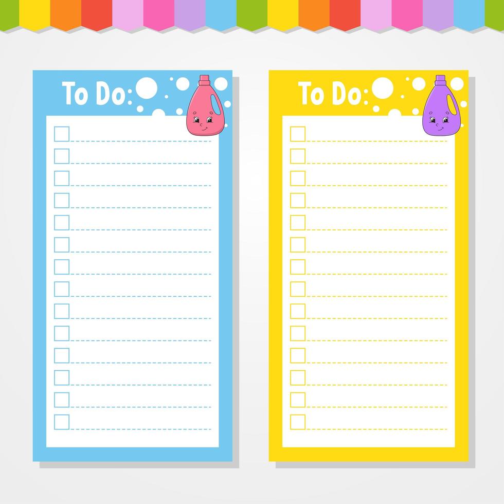 To do list for kids. Empty template. The rectangular shape. Isolated color vector illustration. Funny character. Cartoon style. For the diary, notebook, bookmark.