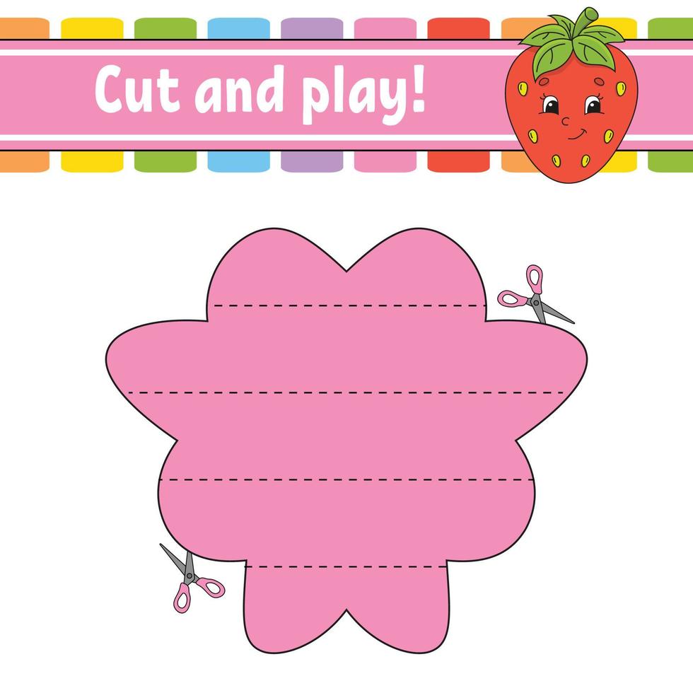 Cut and play. Logic puzzle for kids. Education developing worksheet. Learning game. Activity page. Cutting practice for preschool. Simple flat isolated vector illustration in cute cartoon style.