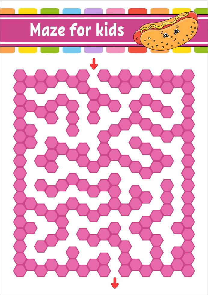 Rectangular color maze. Game for kids. Funny labyrinth. Education developing worksheet. Activity page. Puzzle for children. Cartoon character. Logical conundrum. Vector illustration.