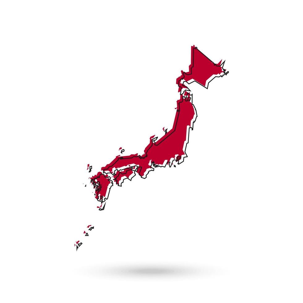 Red Map of Japan. Silhouette isolated on white background. vector