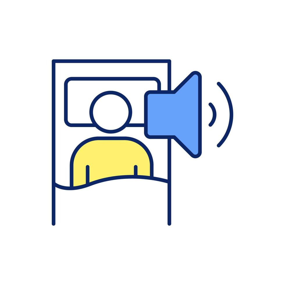 Loud snoring at night RGB color icon. Obstructive sleep apnea. Noisy breathing. Nasal congestion. Sleep deprivation. Implications on health. Isolated vector illustration. Simple filled line drawing