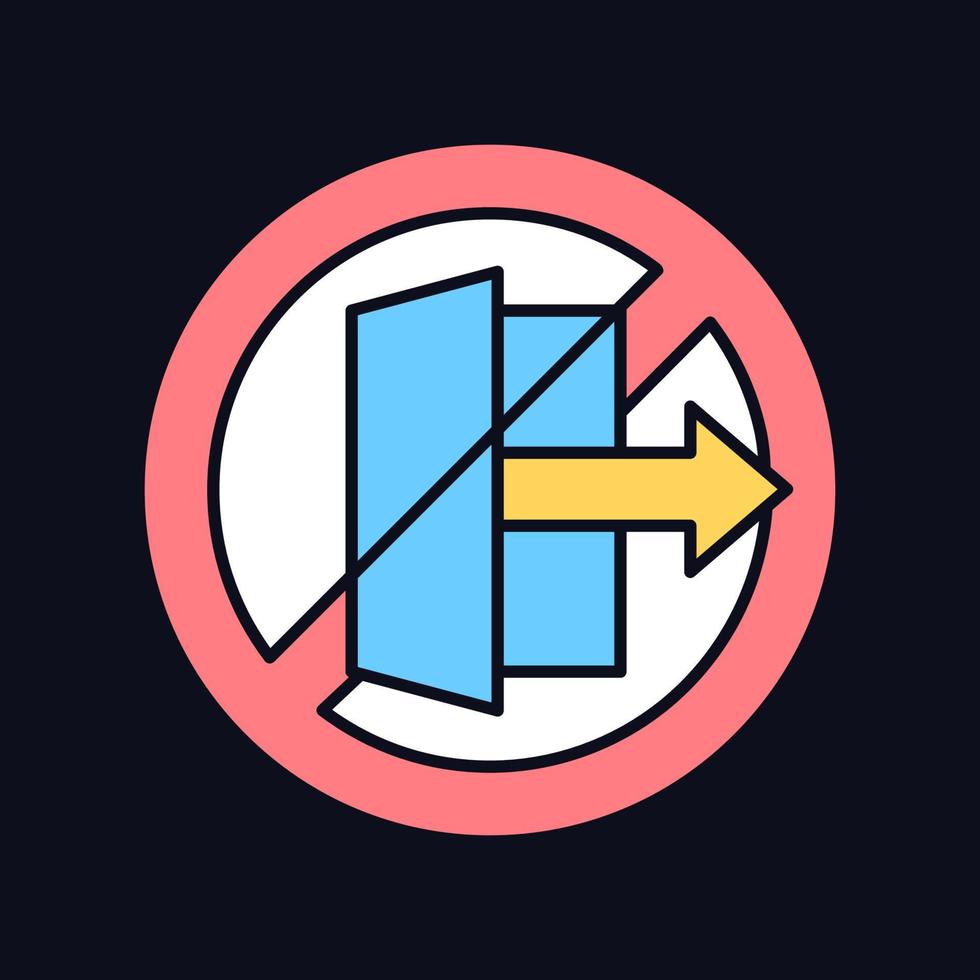 Do not use outdoors RGB color manual label icon for dark theme. Isolated vector illustration on night mode background. Simple filled line drawing on black for product use instructions
