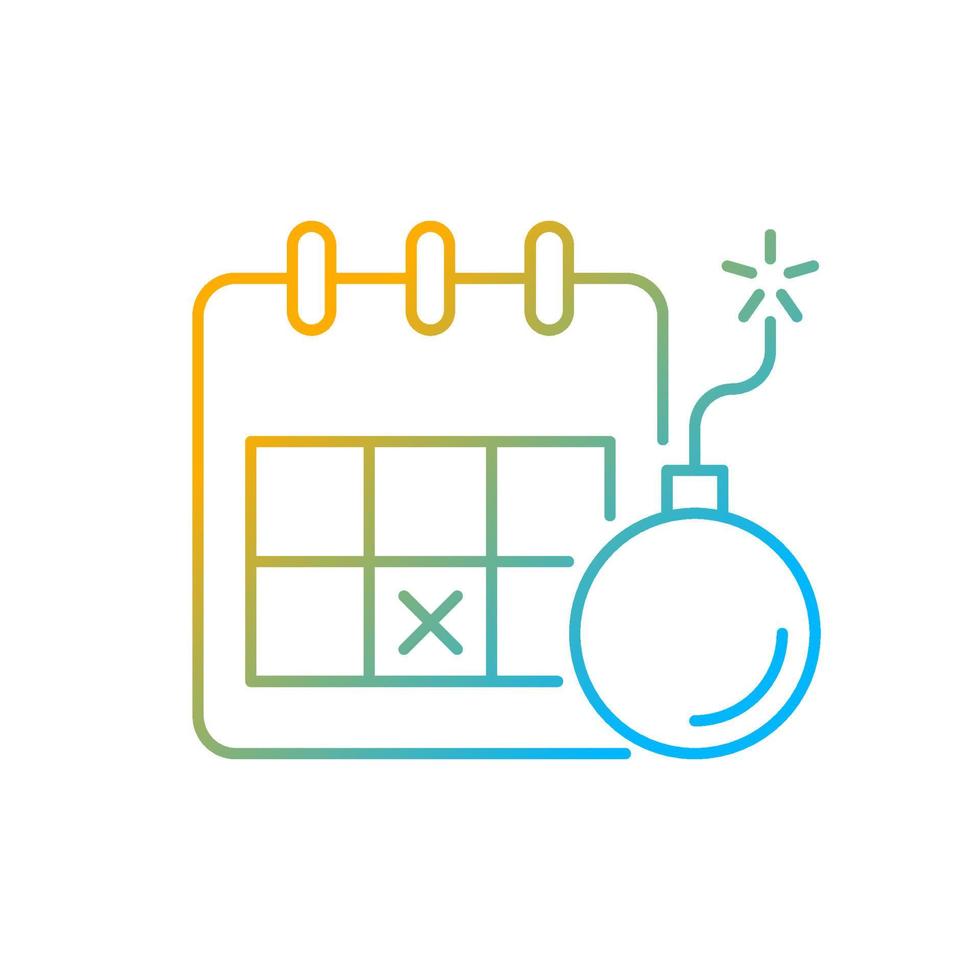 Meeting deadline gradient linear vector icon. Complete task within time frame. Set date to end work. Thin line color symbol. Modern style pictogram. Vector isolated outline drawing