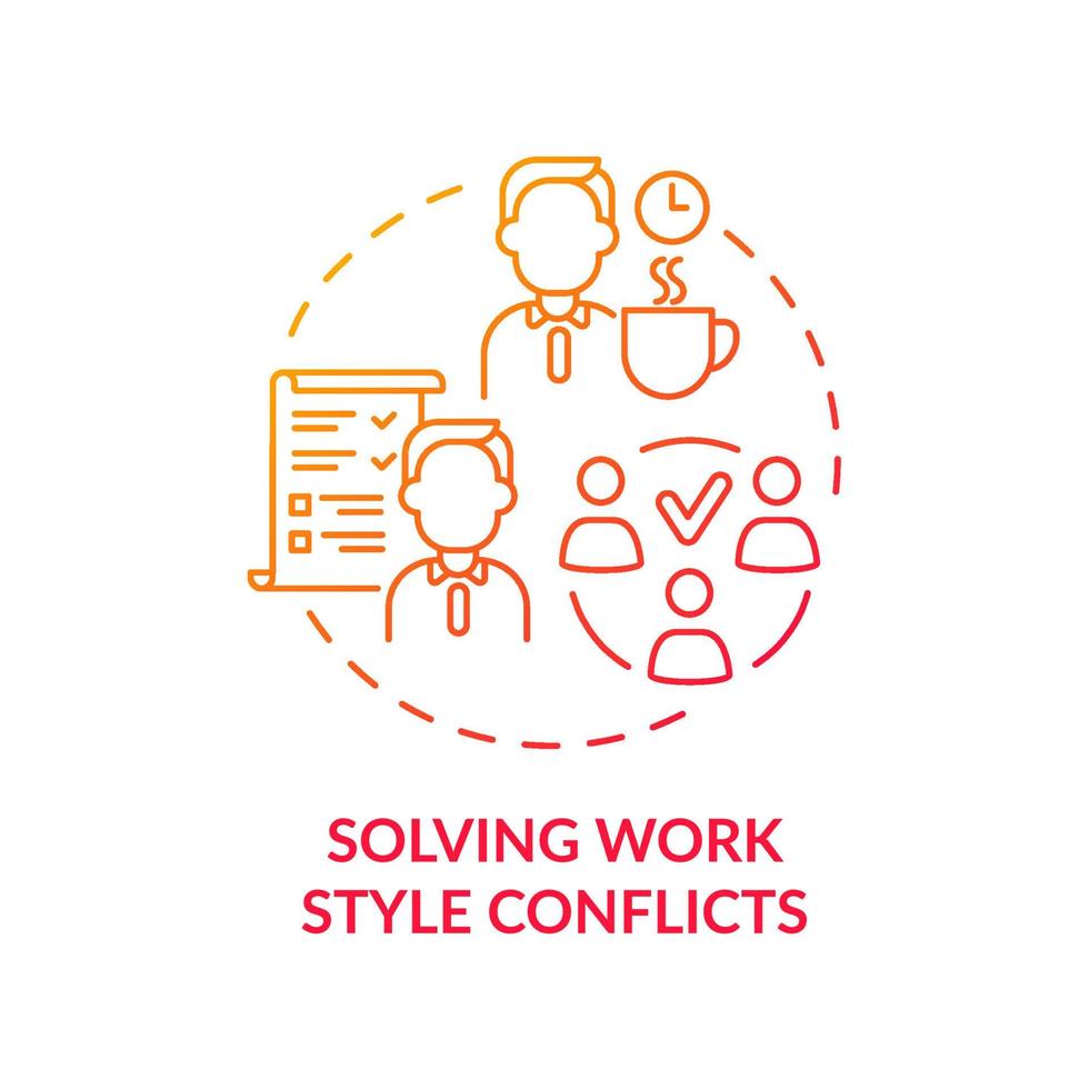 Solving work style conflict red gradient concept icon. Resolving workplace arguments. Conflict management abstract idea thin line illustration. Vector isolated outline color drawing