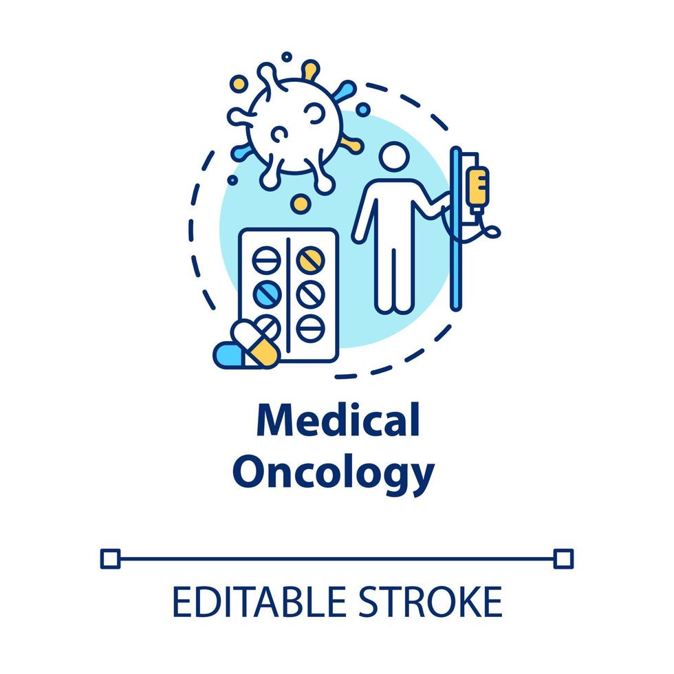 Medical oncology concept icon. Hospital virus therapy. Medication of tumor disease. Cancer treatment idea thin line illustration. Vector isolated outline RGB color drawing. Editable stroke