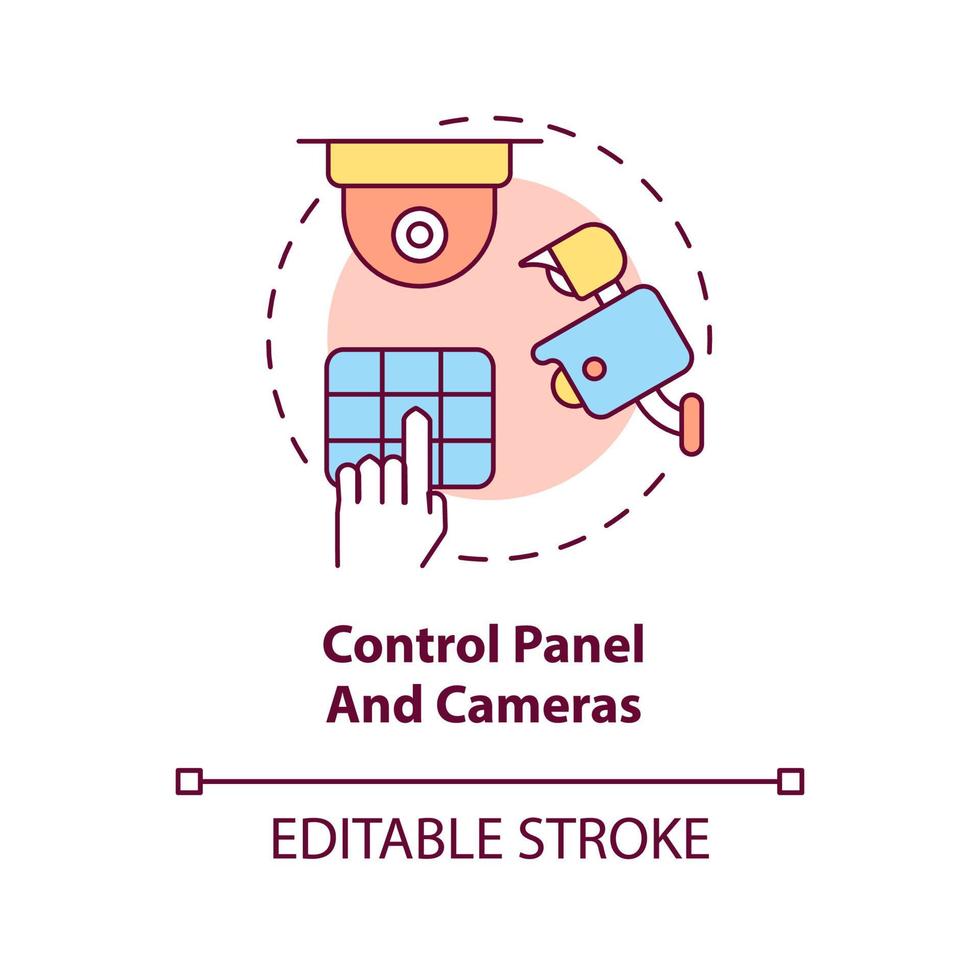 Control panel and cameras concept icon. House safeguard abstract idea thin line illustration. Home protection system. Remote and wired. Vector isolated outline color drawing. Editable stroke