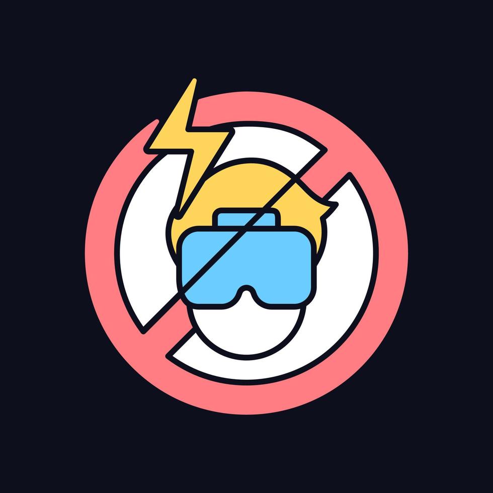 No using if headset causes headache RGB color manual label icon for dark theme. Isolated vector illustration on night mode background. Simple filled line drawing on black for product use instructions