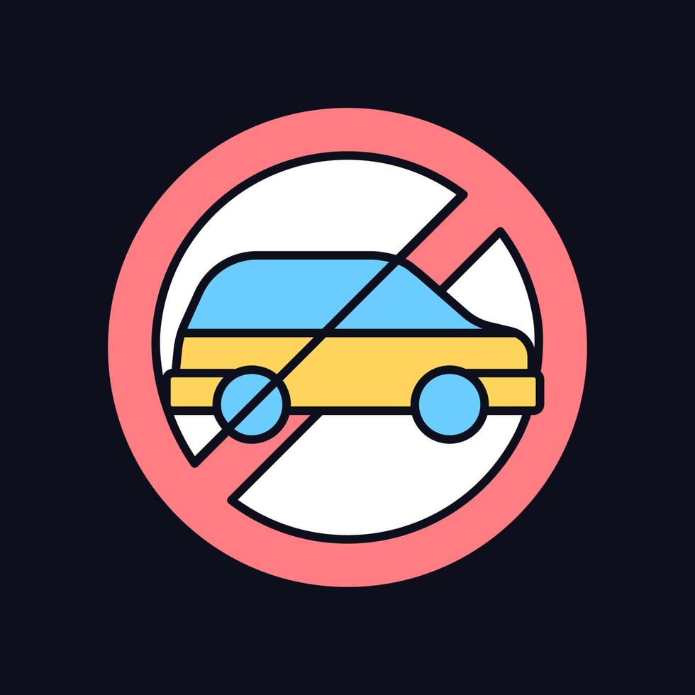 No using when driving RGB color manual label icon for dark theme. Isolated vector illustration on night mode background. Simple filled line drawing on black for product use instructions