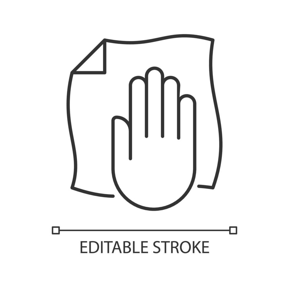 Wipe with a dry cloth linear manual label icon. Vr headset hygiene. Thin line customizable illustration. Contour symbol. Vector isolated outline drawing for product use instructions. Editable stroke