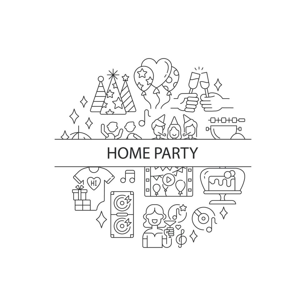 Party abstract linear concept layout with headline. Congratulating with presents. Entertainment minimalistic idea. Thin line graphic drawings. Isolated vector contour icons for background