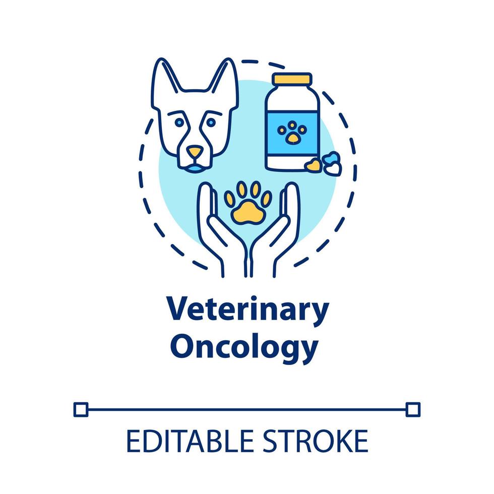 icono del concepto de oncología veterinaria. farmacia para animales. tratamiento de mascotas. Ilustración de línea fina de idea de salud de animales. vector contorno aislado dibujo a color rgb. trazo editable