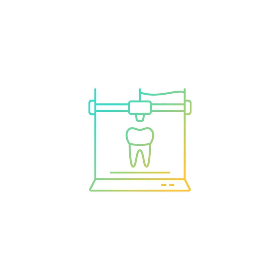 3d printing for dentistry gradient linear vector icon. Dental implants production. Innovation in medical field. Thin line color symbol. Modern style pictogram. Vector isolated outline drawing