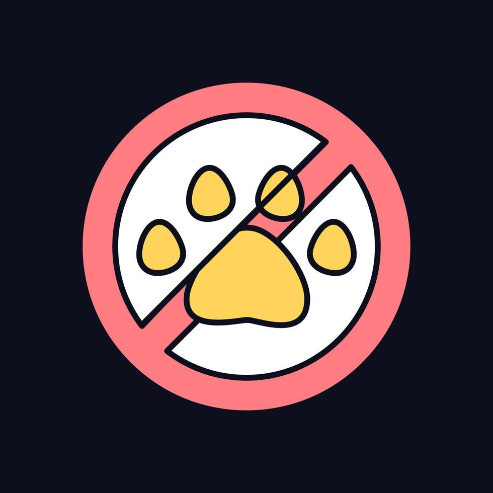 Keep away from animals RGB color manual label icon for dark theme. Isolated vector illustration on night mode background. Simple filled line drawing on black for product use instructions