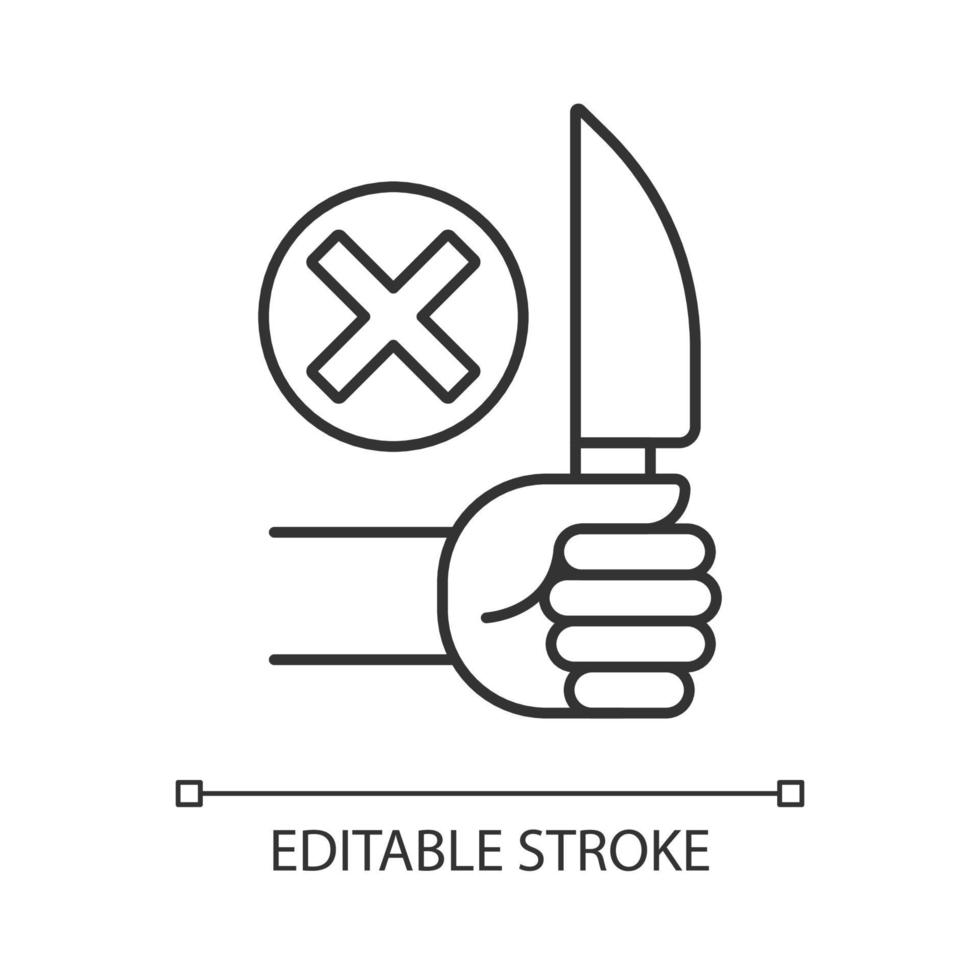 No sharp objects linear manual label icon. Avoid injuries.Thin line customizable illustration. Contour symbol. Vector isolated outline drawing for product use instructions. Editable stroke