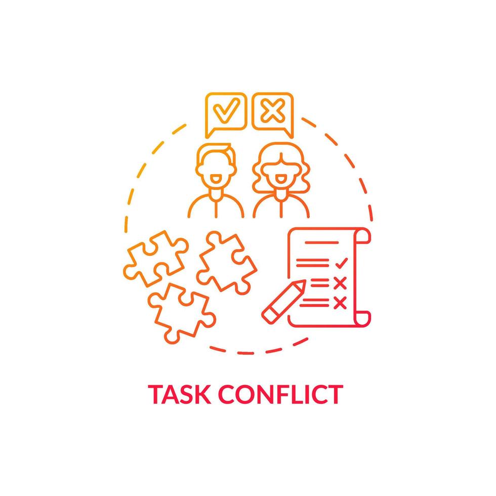 Task conflict red gradient concept icon. Coworkers disagree on group assignment. Team dispute. Conflict management abstract idea thin line illustration. Vector isolated outline color drawing