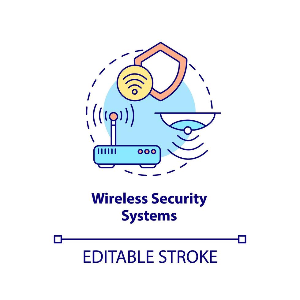 Wireless security systems concept icon. Smart home abstract idea thin line illustration. Motion and smoke detector. Surveillance and recording. Vector isolated outline color drawing. Editable stroke