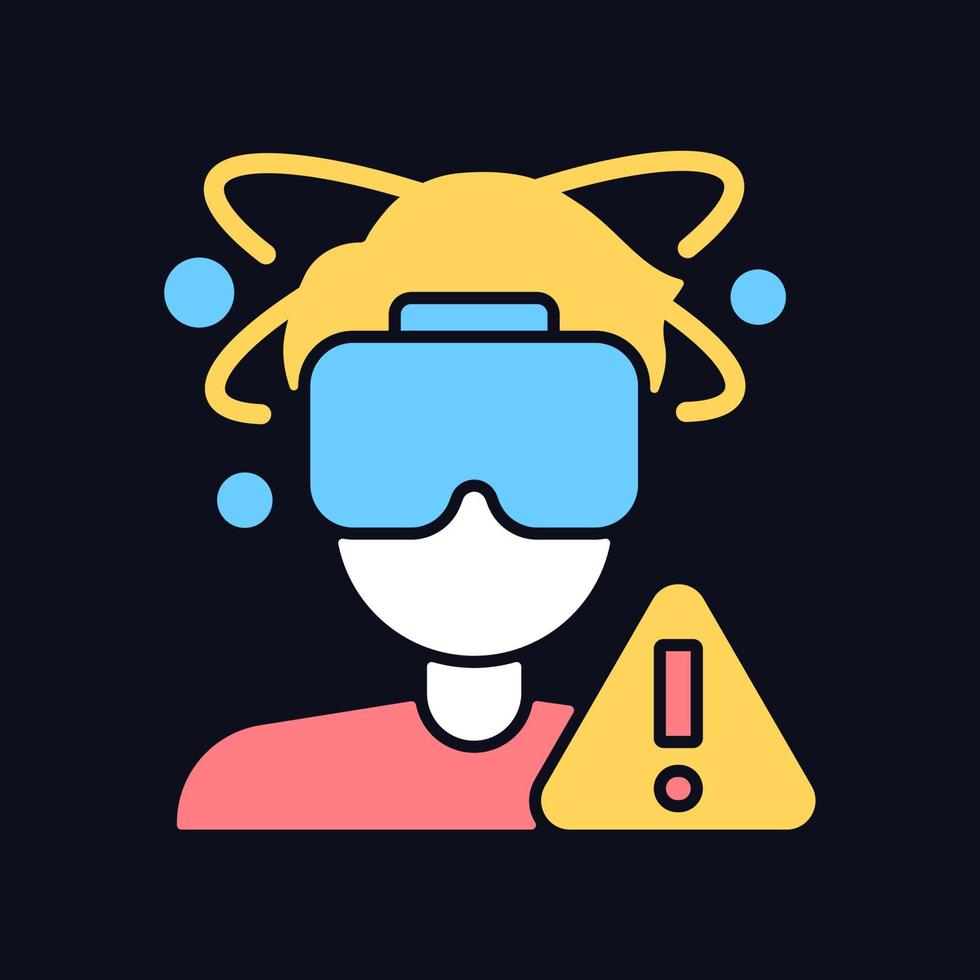 Can cause loss of balance RGB color manual label icon for dark theme. Isolated vector illustration on night mode background. Simple filled line drawing on black for product use instructions