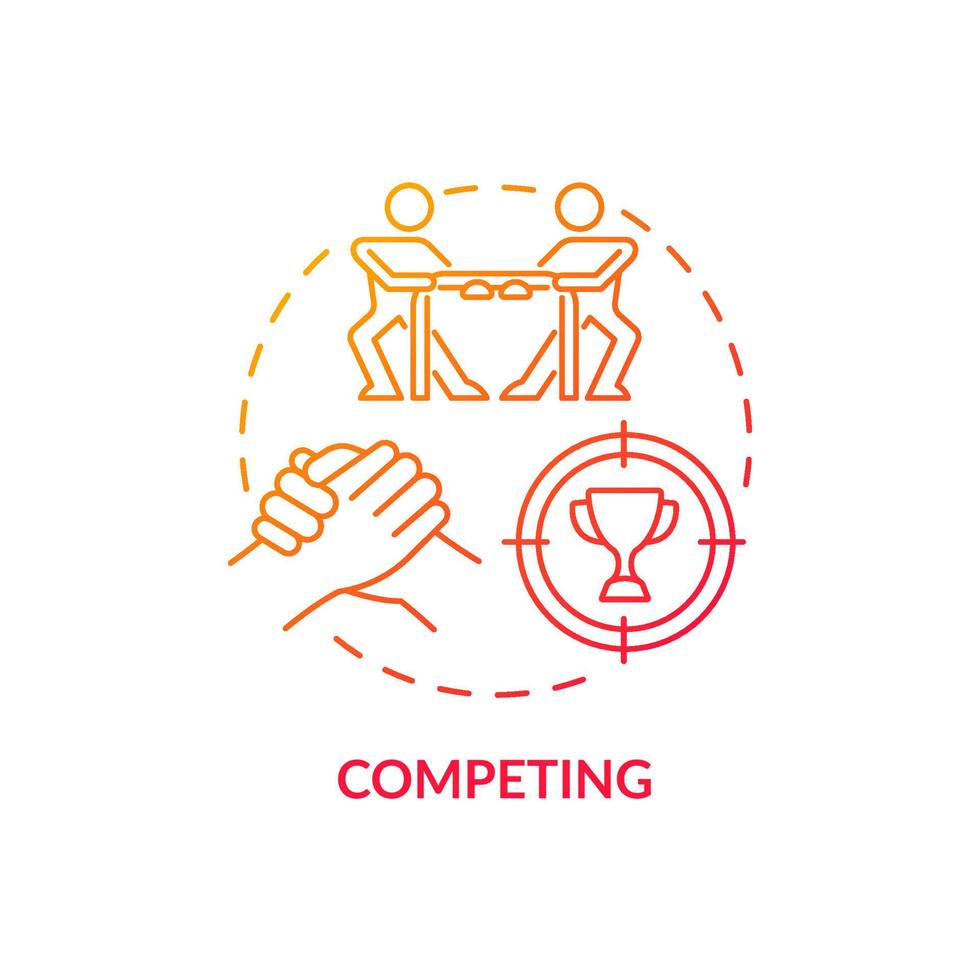 Competing red gradient concept icon. Rivalry at workplace. Competitive relationships. Conflict management abstract idea thin line illustration. Vector isolated outline color drawing