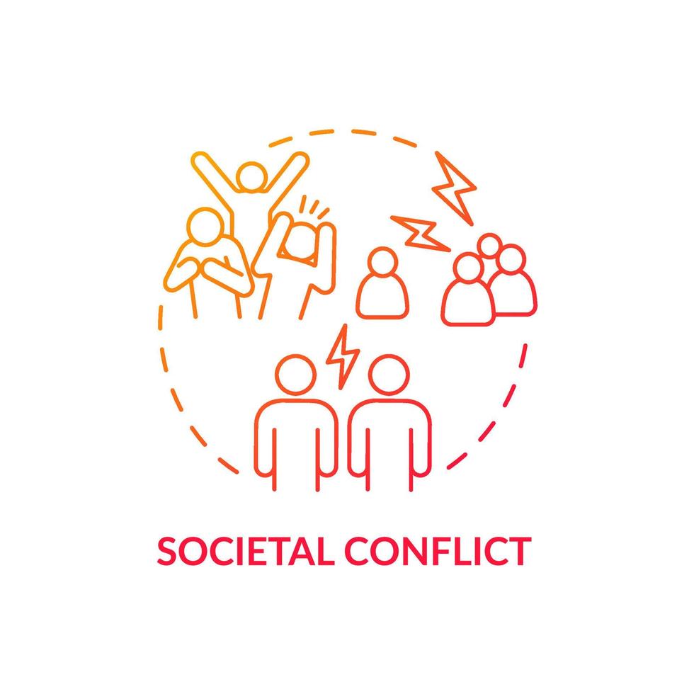 Icono de concepto degradado rojo de conflicto social. relaciones en la  sociedad. relaciones en grupos. Ilustración