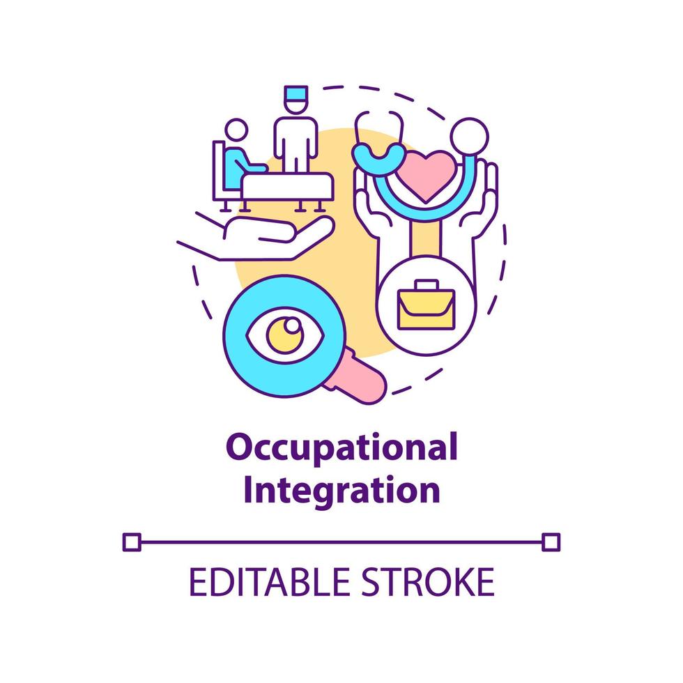 icono del concepto de integración ocupacional. programa de promoción de la salud para empleados idea abstracta ilustración de línea fina. bienestar de los trabajadores. dibujo de color de contorno aislado vectorial. trazo editable vector