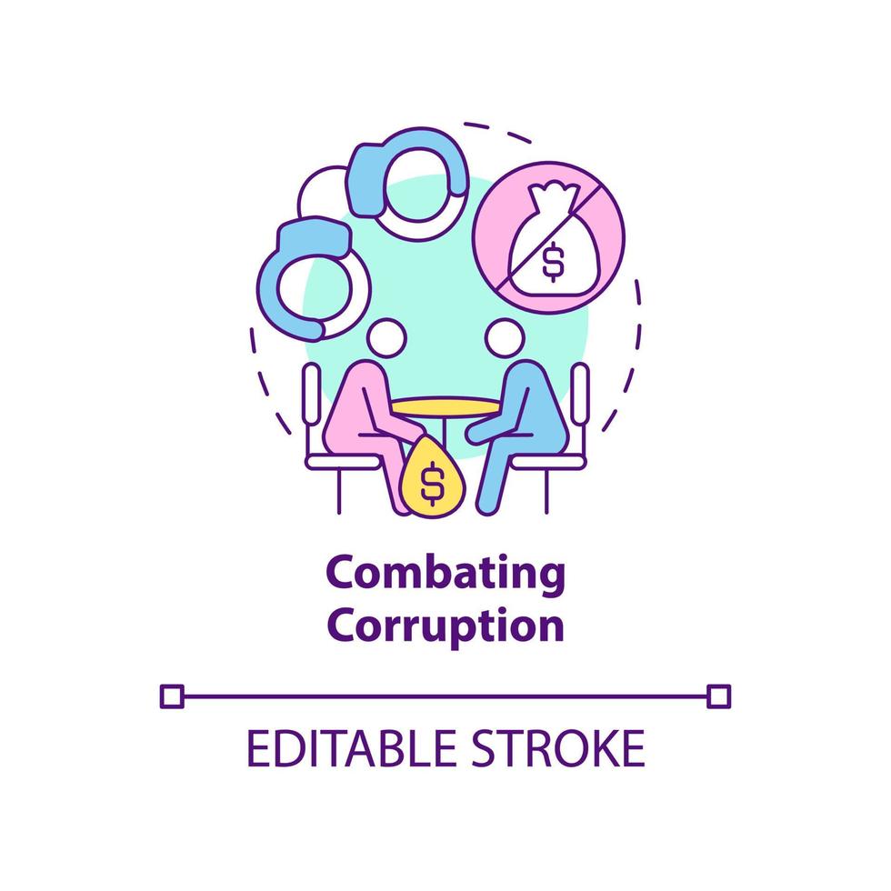 Combating corruption concept icon. Avoid bribery and money extortion abstract idea thin line illustration. Financial crime regulation. Vector isolated outline color drawing. Editable stroke