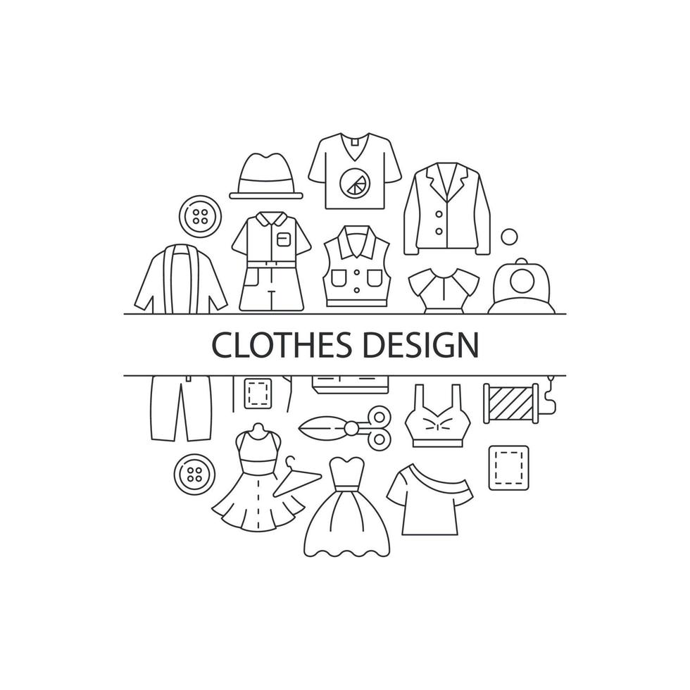 Sewing clothes abstract linear concept layout with headline. Making new garments. Needlecraft minimalistic idea. Thin line graphic drawings. Isolated vector contour icons for background