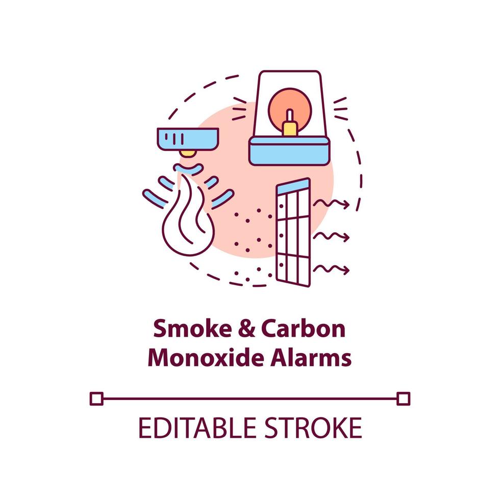 Smoke and carbon monoxide alarms concept icon. Combination alarm abstract idea thin line illustration. Fire and gas sensor detection. Vector isolated outline color drawing. Editable stroke