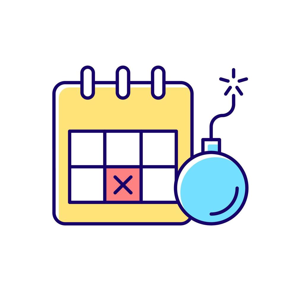 Meeting deadline RGB color icon. Complete task within time frame. Force to action. Finish project on time. Set date to end work. Isolated vector illustration. Simple filled line drawing