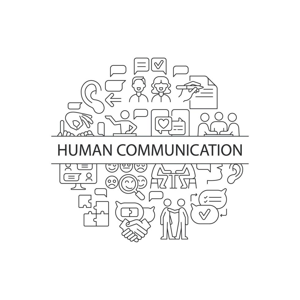 Communication abstract linear concept layout with headline. Team discussion. Human interaction minimalistic idea. Thin line graphic drawings. Isolated vector contour icons for background