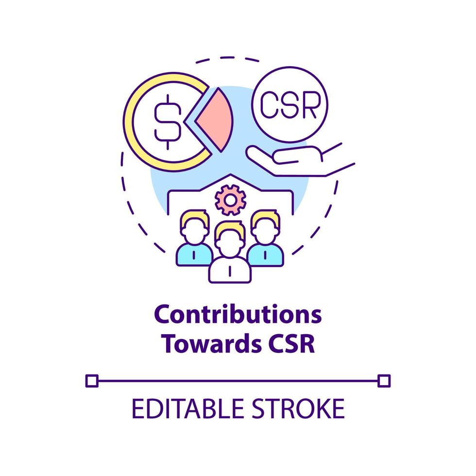 Contributions towards CSR concept icon. Business donates money and services abstract idea thin line illustration. Sustainable development. Vector isolated outline color drawing. Editable stroke