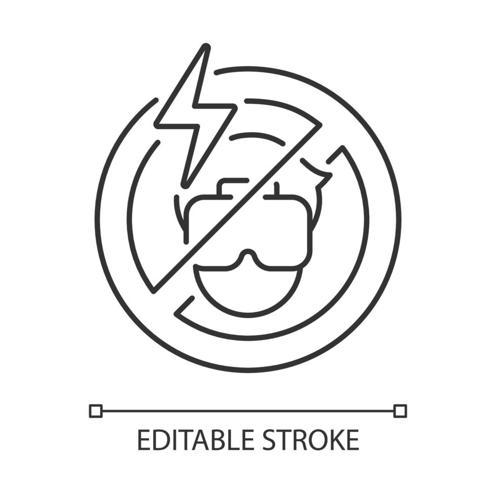 Do not use if the headset causes headache linear manual label icon. Thin line customizable illustration. Contour symbol. Vector isolated outline drawing for product use instructions. Editable stroke